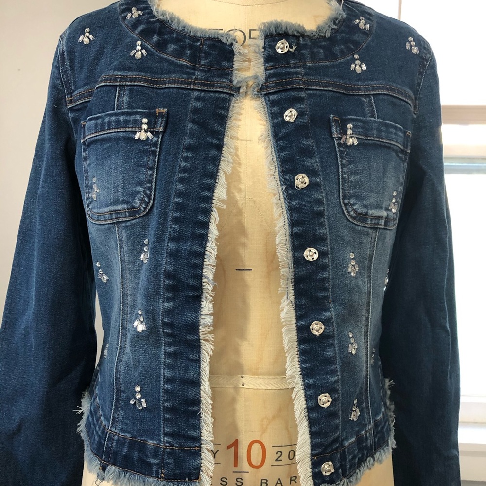 Dark stonewash novelty denim jacket